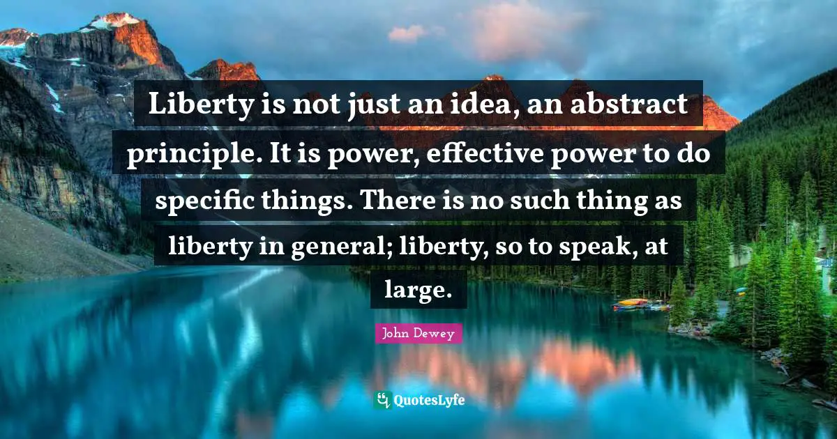 Liberty is not just an idea, an abstract principle. It is power, effective power to do specific things. There is no such thing as liberty in general; liberty, so to speak, at large.
