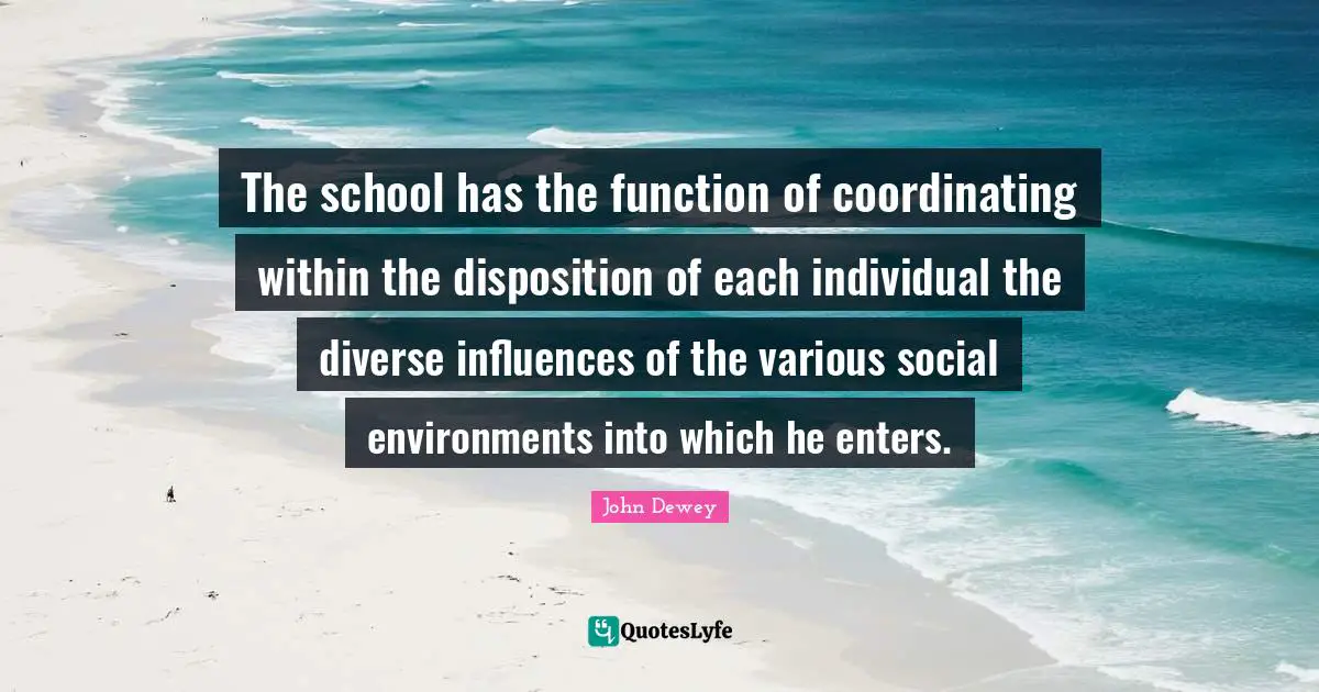 The school has the function of coordinating within the disposition of each individual the diverse influences of the various social environments into which he enters.