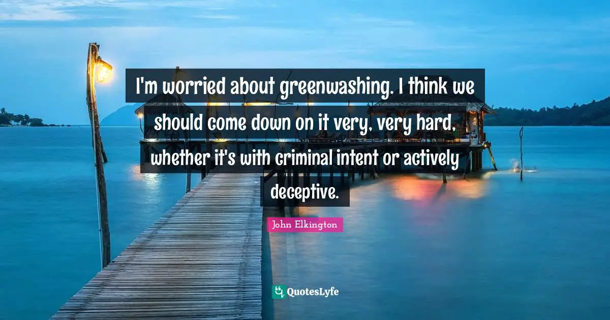 I'm worried about greenwashing. I think we should come down on it very, very hard, whether it's with criminal intent or actively deceptive.