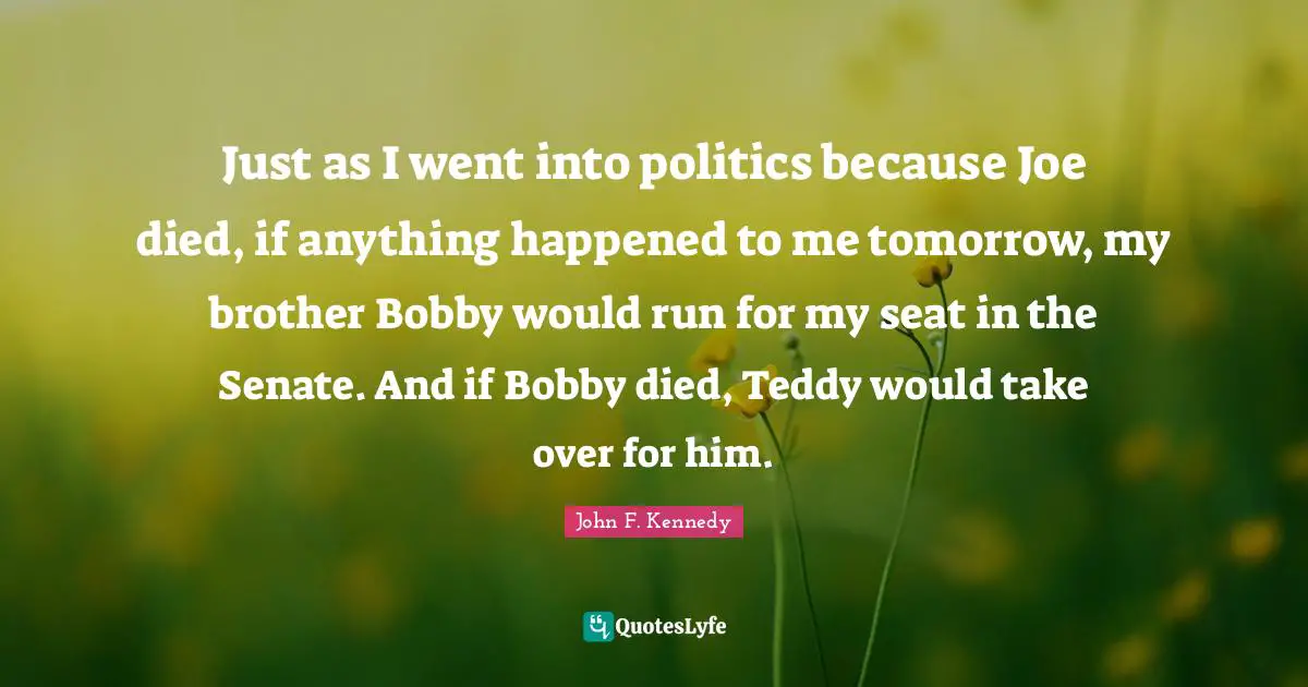 Just as I went into politics because Joe died, if anything happened to me tomorrow, my brother Bobby would run for my seat in the Senate. And if Bobby died, Teddy would take over for him.