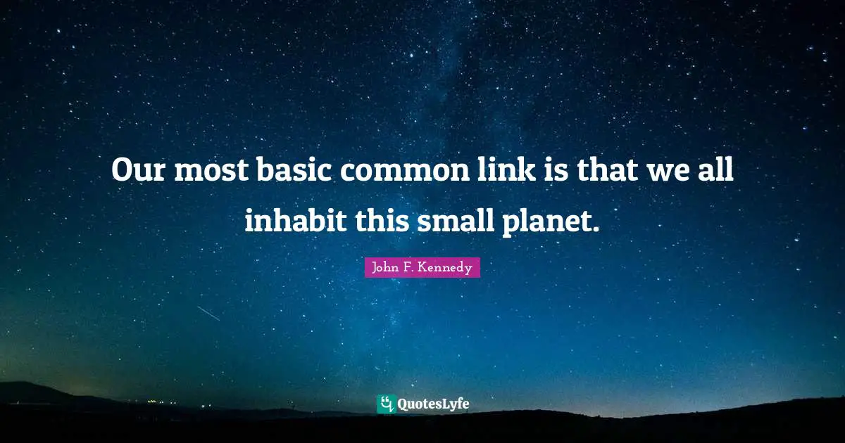 Our most basic common link is that we all inhabit this small planet.
