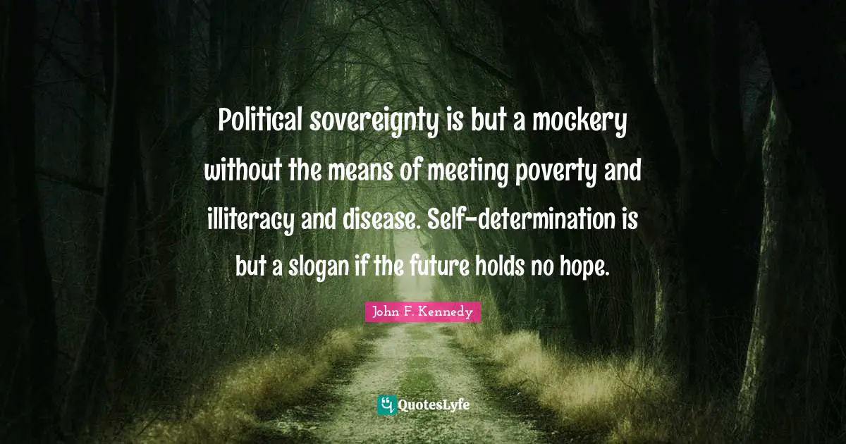 Political sovereignty is but a mockery without the means of meeting poverty and illiteracy and disease. Self-determination is but a slogan if the future holds no hope.