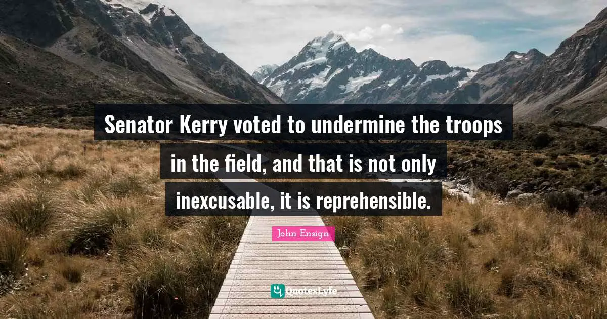Senator Kerry voted to undermine the troops in the field, and that is not only inexcusable, it is reprehensible.