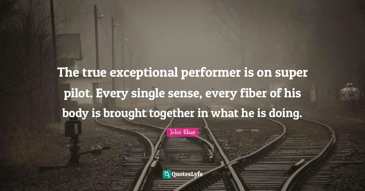 The true exceptional performer is on super pilot. Every single sense, every fiber of his body is brought together in what he is doing.