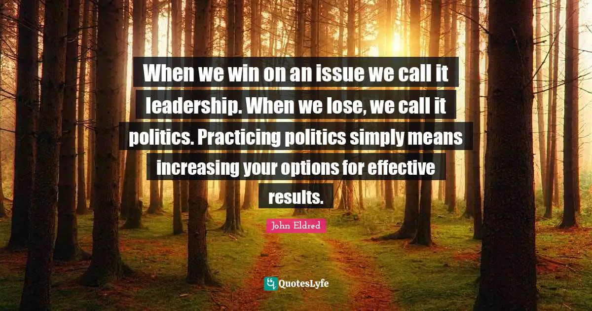 When we win on an issue we call it leadership. When we lose, we call it politics. Practicing politics simply means increasing your options for effective results.