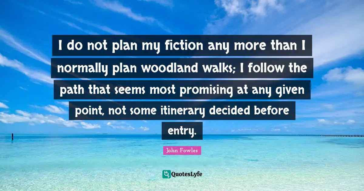 I do not plan my fiction any more than I normally plan woodland walks; I follow the path that seems most promising at any given point, not some itinerary decided before entry.