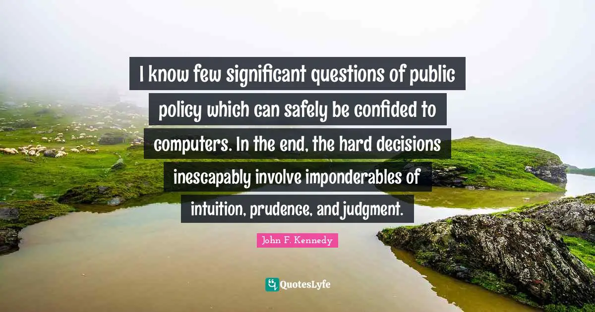 I know few significant questions of public policy which can safely be confided to computers. In the end, the hard decisions inescapably involve imponderables of intuition, prudence, and judgment.