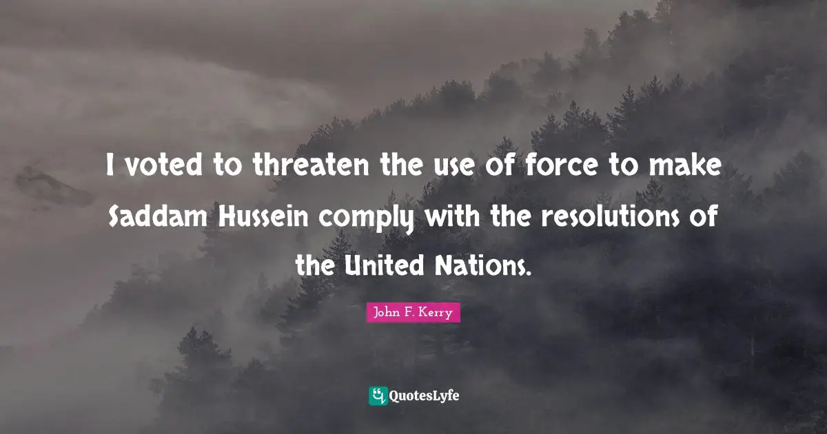 I voted to threaten the use of force to make Saddam Hussein comply with the resolutions of the United Nations.