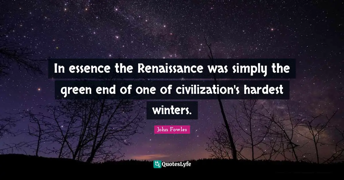 In essence the Renaissance was simply the green end of one of civilization's hardest winters.