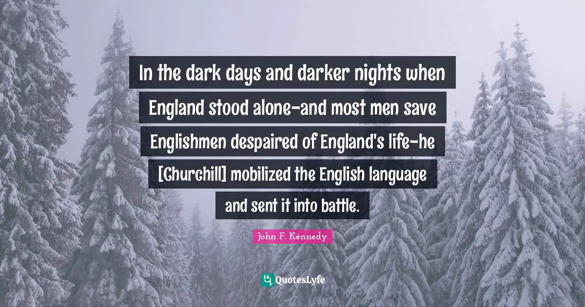 In the dark days and darker nights when England stood alone-and most men save Englishmen despaired of England's life-he [Churchill] mobilized the English language and sent it into battle.