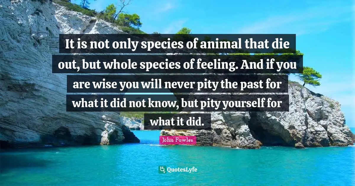 It is not only species of animal that die out, but whole species of feeling. And if you are wise you will never pity the past for what it did not know, but pity yourself for what it did.