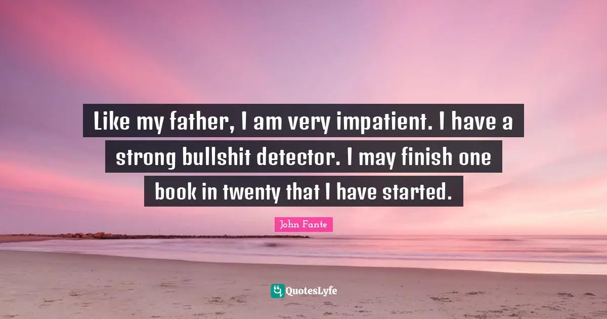 Like my father, I am very impatient. I have a strong bullshit detector. I may finish one book in twenty that I have started.