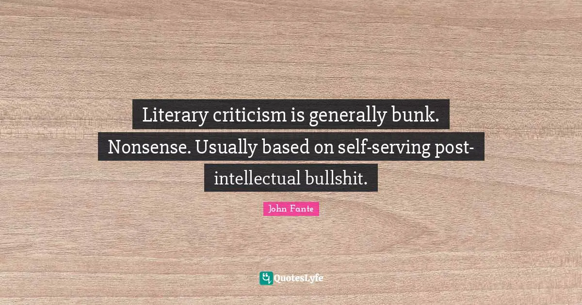 Literary criticism is generally bunk. Nonsense. Usually based on self-serving post-intellectual bullshit.