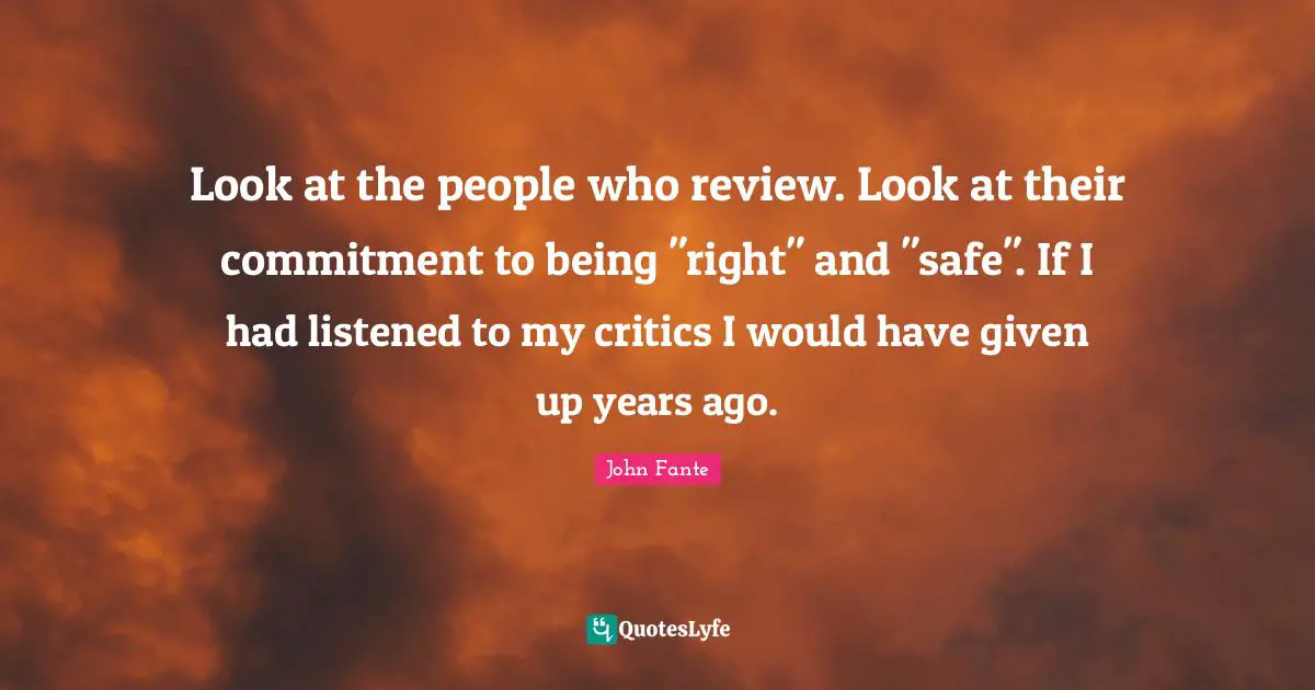Look at the people who review. Look at their commitment to being "right" and "safe". If I had listened to my critics I would have given up years ago.