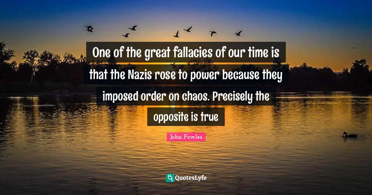 One of the great fallacies of our time is that the Nazis rose to power because they imposed order on chaos. Precisely the opposite is true