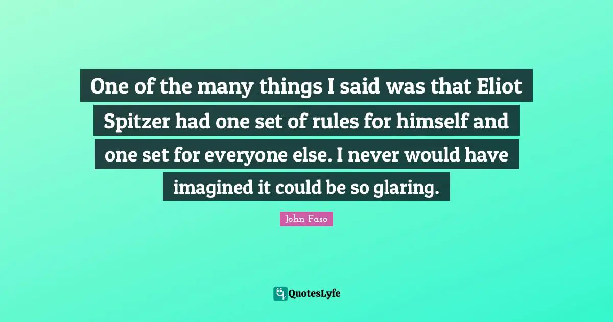 One of the many things I said was that Eliot Spitzer had one set of rules for himself and one set for everyone else. I never would have imagined it could be so glaring.