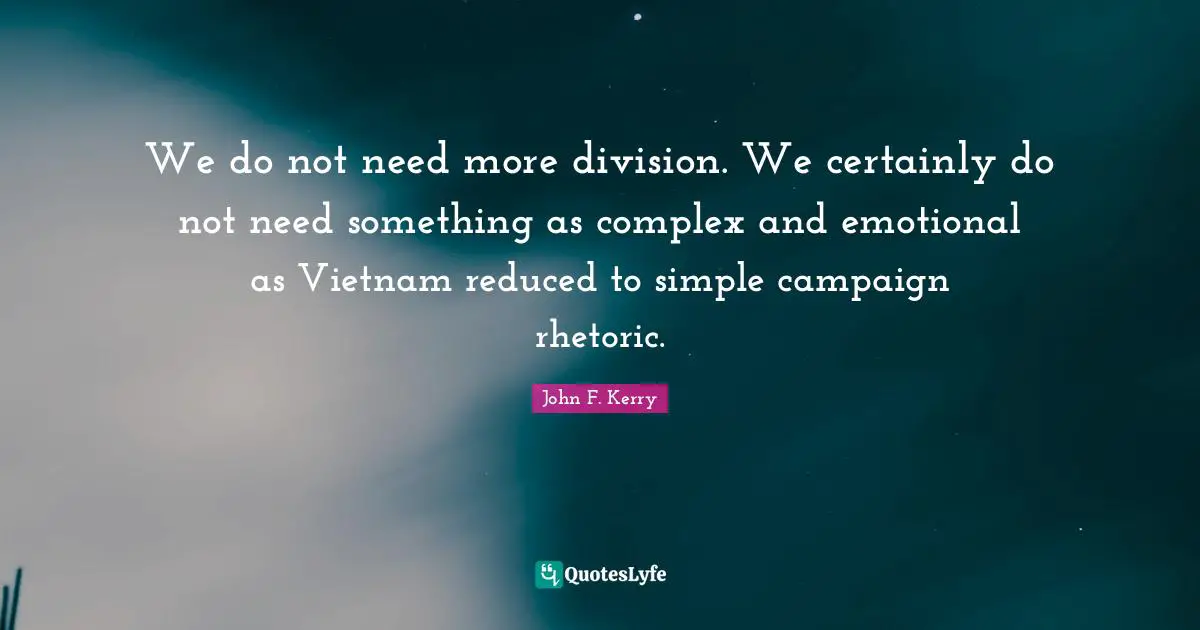We do not need more division. We certainly do not need something as complex and emotional as Vietnam reduced to simple campaign rhetoric.