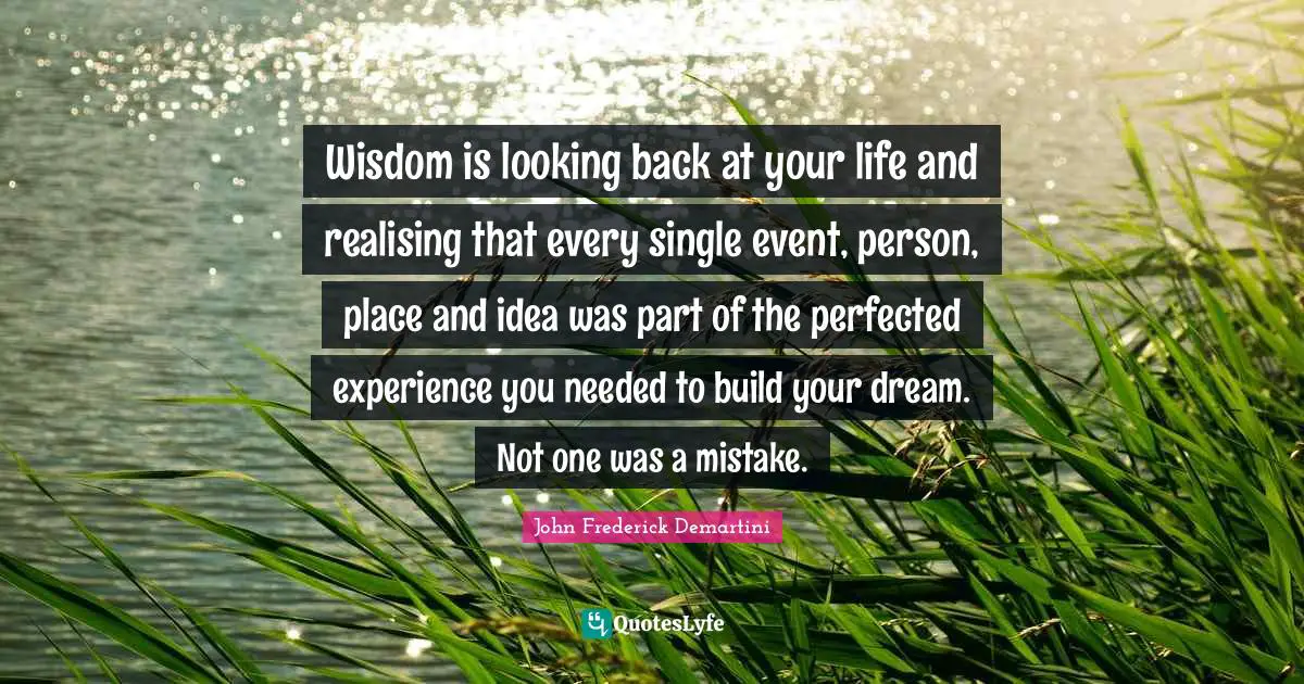 Wisdom is looking back at your life and realising that every single event, person, place and idea was part of the perfected experience you needed to build your dream. Not one was a mistake.