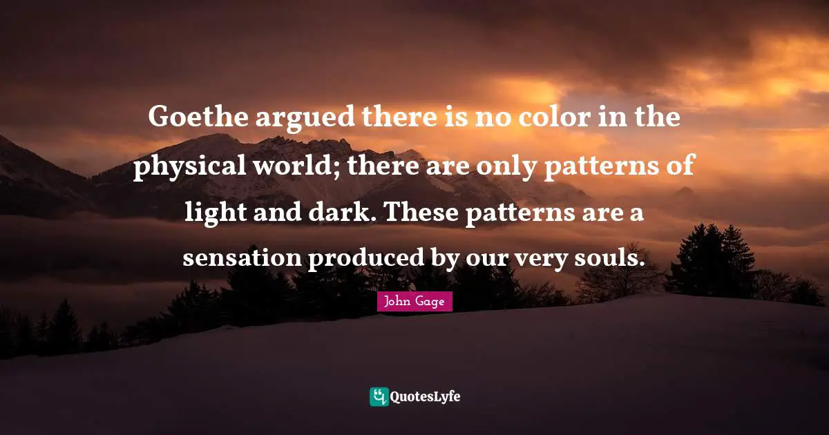 Light And Dark Quotes: "Goethe argued there is no color in the physical world; there are only patterns of light and dark. These patterns are a sensation produced by our very souls."