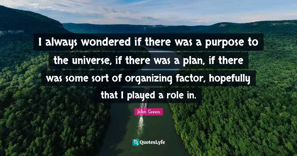 I always wondered if there was a purpose to the universe, if there was a plan, if there was some sort of organizing factor, hopefully that I played a role in.