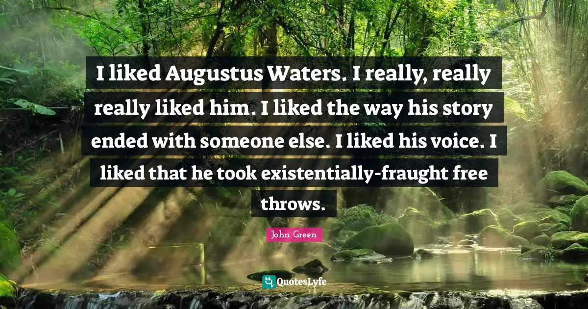 I liked Augustus Waters. I really, really really liked him. I liked the way his story ended with someone else. I liked his voice. I liked that he took existentially-fraught free throws.