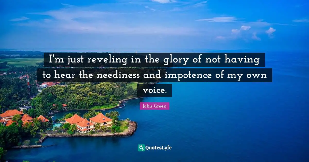 I'm just reveling in the glory of not having to hear the neediness and impotence of my own voice.