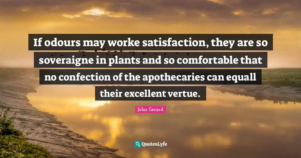 If odours may worke satisfaction, they are so soveraigne in plants and so comfortable that no confection of the apothecaries can equall their excellent vertue.
