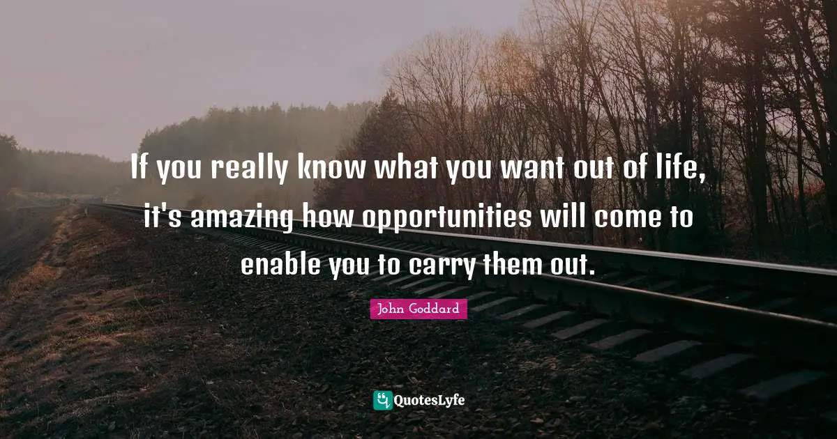 If you really know what you want out of life, it's amazing how opportunities will come to enable you to carry them out.