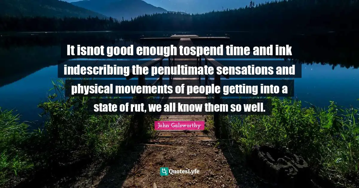 John Galsworthy Quotes: "It isnot good enough tospend time and ink indescribing the penultimate sensations and physical movements of people getting into a state of rut, we all know them so well."