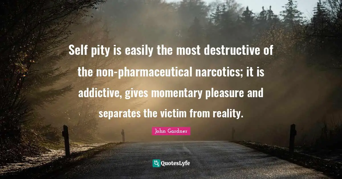 Victim Quotes: "Self pity is easily the most destructive of the non-pharmaceutical narcotics; it is addictive, gives momentary pleasure and separates the victim from reality."