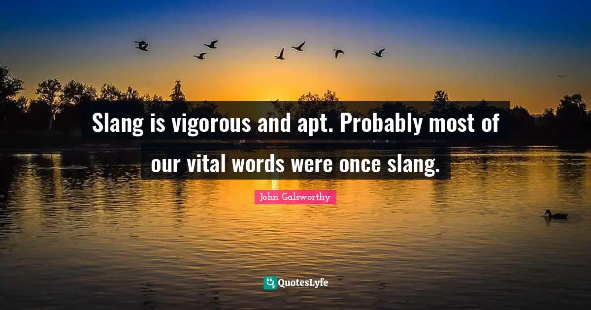 John Galsworthy Quotes: "Slang is vigorous and apt. Probably most of our vital words were once slang."