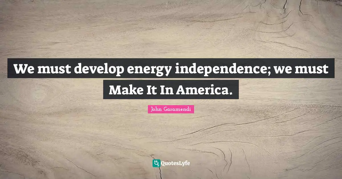 We must develop energy independence; we must Make It In America.