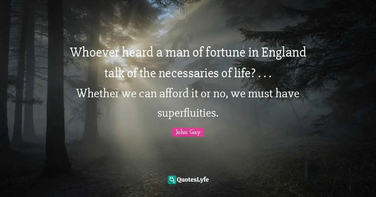 Whoever heard a man of fortune in England talk of the necessaries of life? . . . Whether we can afford it or no, we must have superfluities.