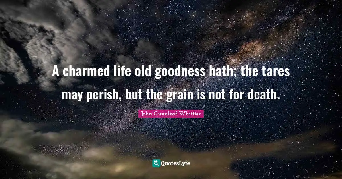 A charmed life old goodness hath; the tares may perish, but the grain is not for death.