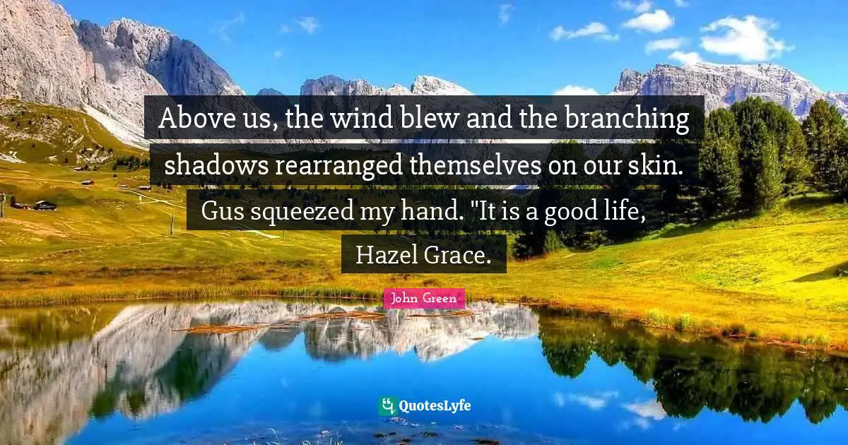 Above us, the wind blew and the branching shadows rearranged themselves on our skin. Gus squeezed my hand. "It is a good life, Hazel Grace.