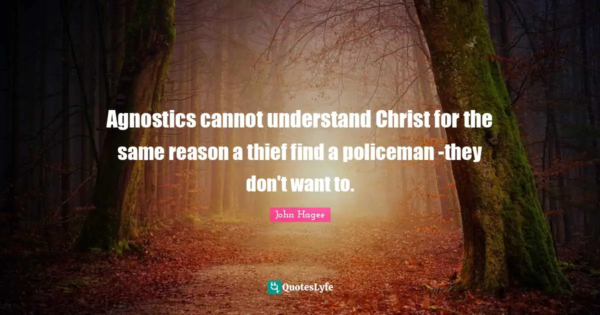Agnostics cannot understand Christ for the same reason a thief find a policeman -they don't want to.