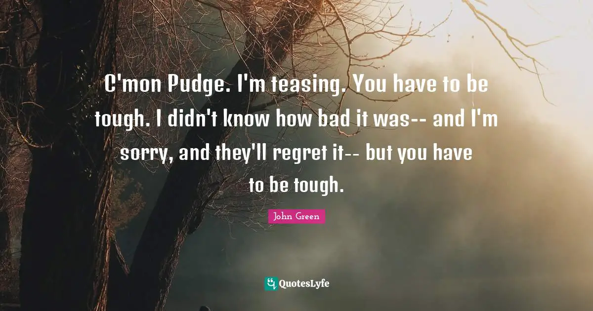 Pudge Quotes: "C'mon Pudge. I'm teasing. You have to be tough. I didn't know how bad it was-- and I'm sorry, and they'll regret it-- but you have to be tough."