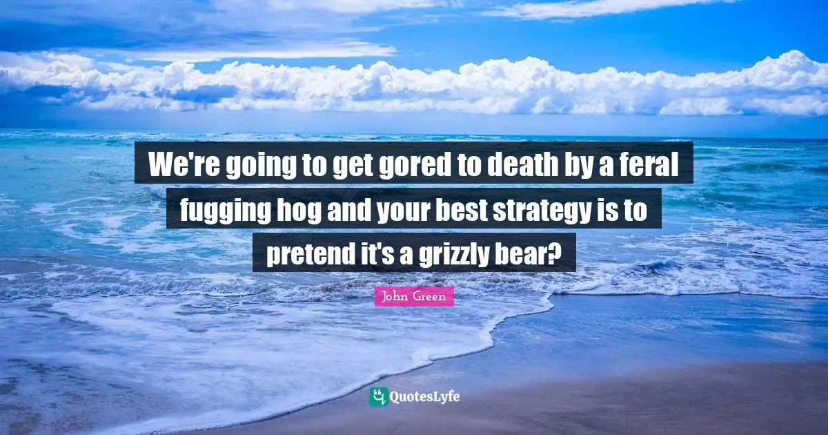 Hog Quotes: "We're going to get gored to death by a feral fugging hog and your best strategy is to pretend it's a grizzly bear?"