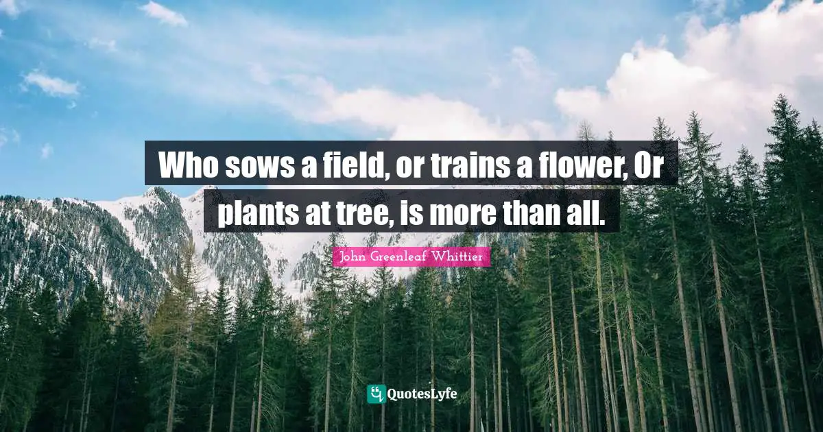 Who sows a field, or trains a flower, Or plants at tree, is more than all.