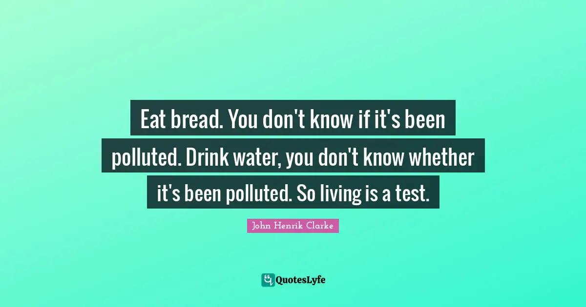 John Henrik Clarke Quotes: "Eat bread. You don't know if it's been polluted. Drink water, you don't know whether it's been polluted. So living is a test."