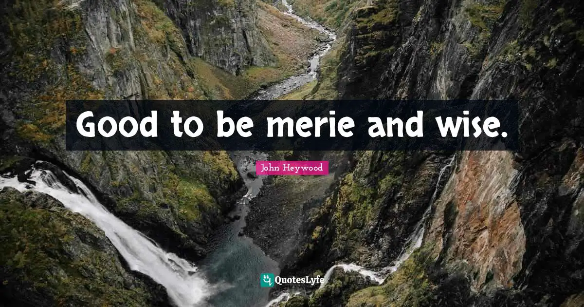 Good to be merie and wise.
