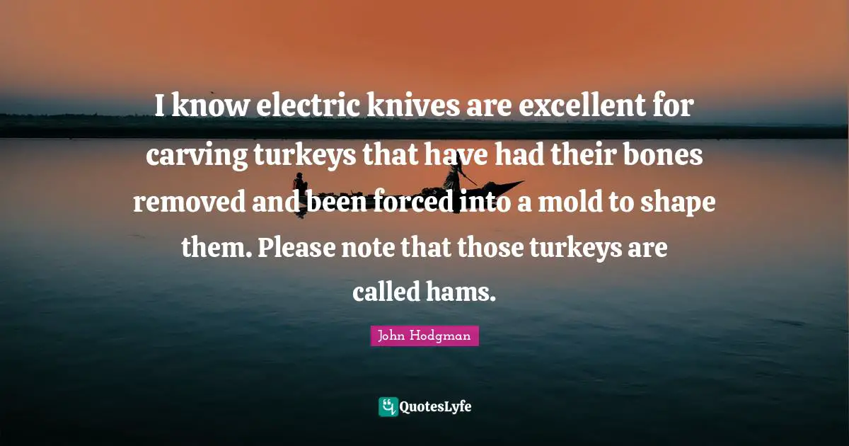 I know electric knives are excellent for carving turkeys that have had their bones removed and been forced into a mold to shape them. Please note that those turkeys are called hams.