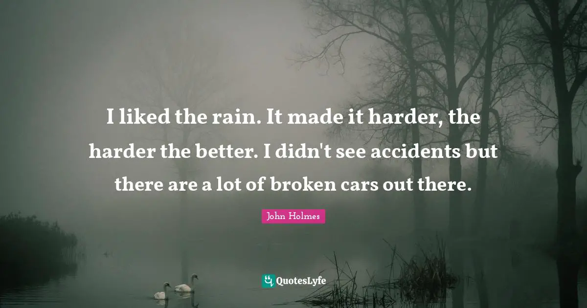 I liked the rain. It made it harder, the harder the better. I didn't see accidents but there are a lot of broken cars out there.