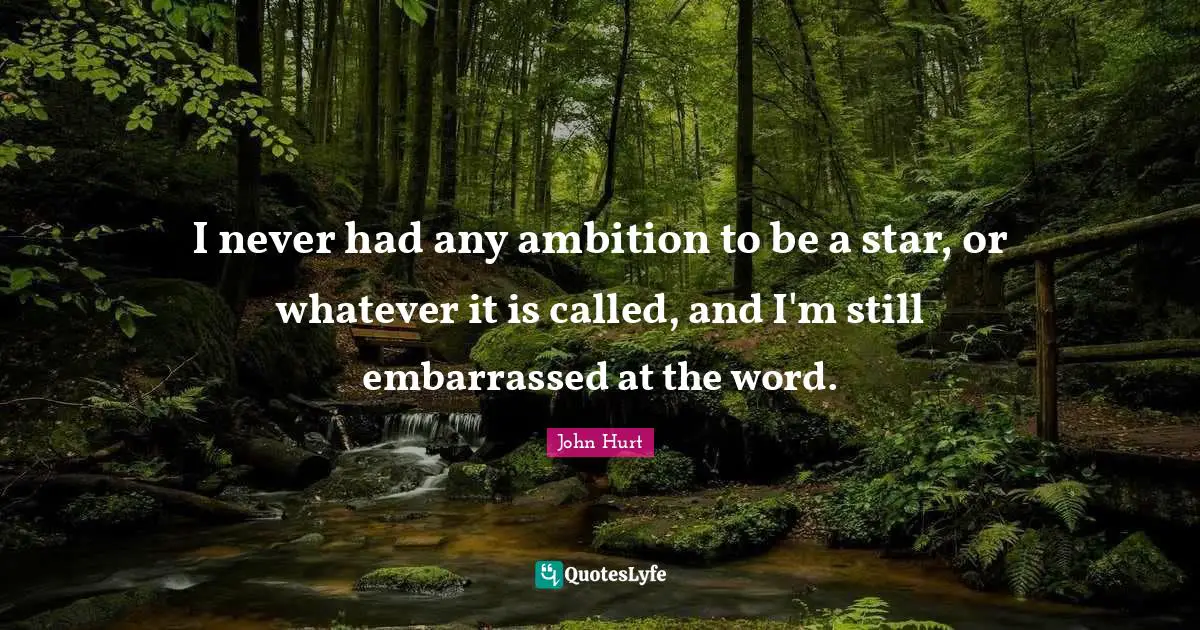 I never had any ambition to be a star, or whatever it is called, and I'm still embarrassed at the word.