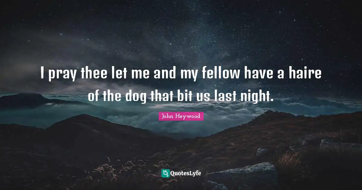 I pray thee let me and my fellow have a haire of the dog that bit us last night.