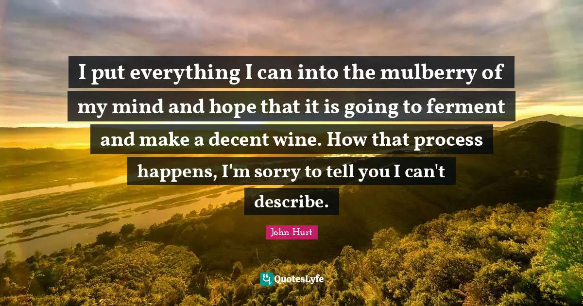 Decent Quotes: "I put everything I can into the mulberry of my mind and hope that it is going to ferment and make a decent wine. How that process happens, I'm sorry to tell you I can't describe."