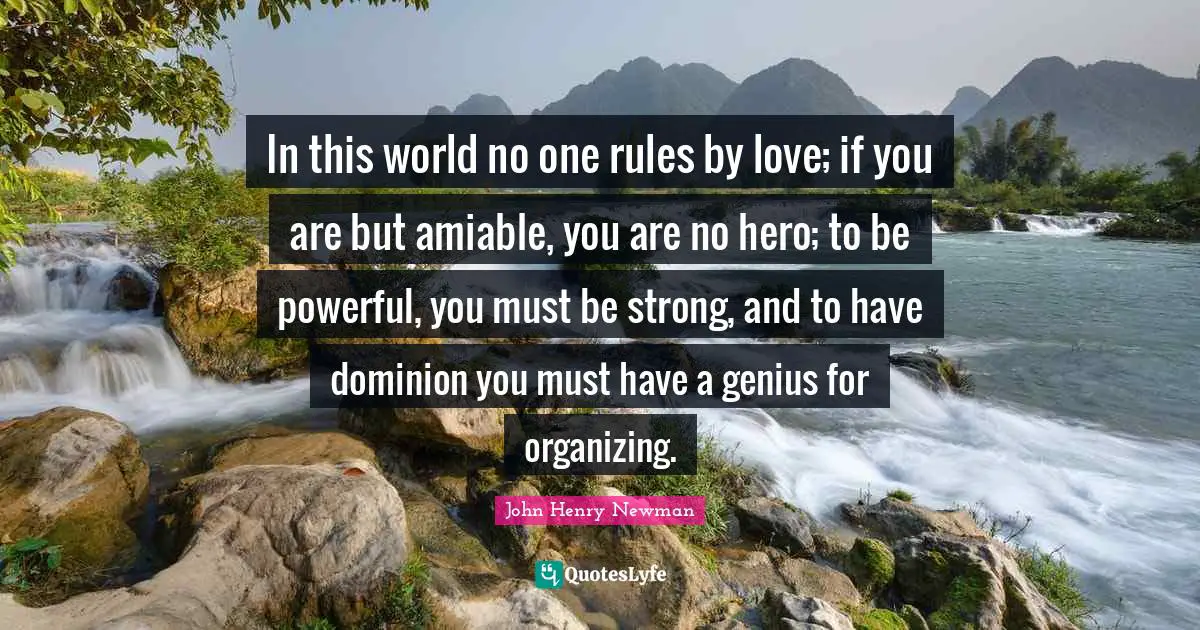 In this world no one rules by love; if you are but amiable, you are no hero; to be powerful, you must be strong, and to have dominion you must have a genius for organizing.