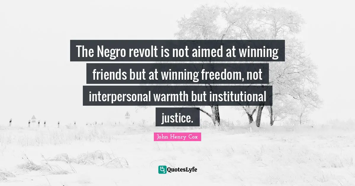 The Negro revolt is not aimed at winning friends but at winning freedom, not interpersonal warmth but institutional justice.