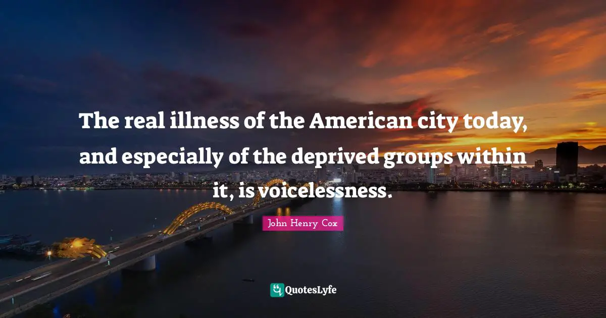 The real illness of the American city today, and especially of the deprived groups within it, is voicelessness.