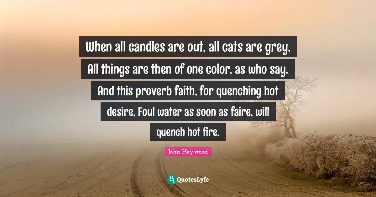 When all candles are out, all cats are grey, All things are then of one color, as who say. And this proverb faith, for quenching hot desire, Foul water as soon as faire, will quench hot fire.